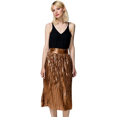 HotSquash Gold Metallic Pleated Midi Skirt with Clever Lining